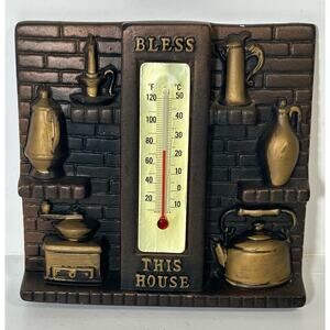 Midcentury MCM 1975 Miller Studio Chalkware "Bless This House" Thermometer